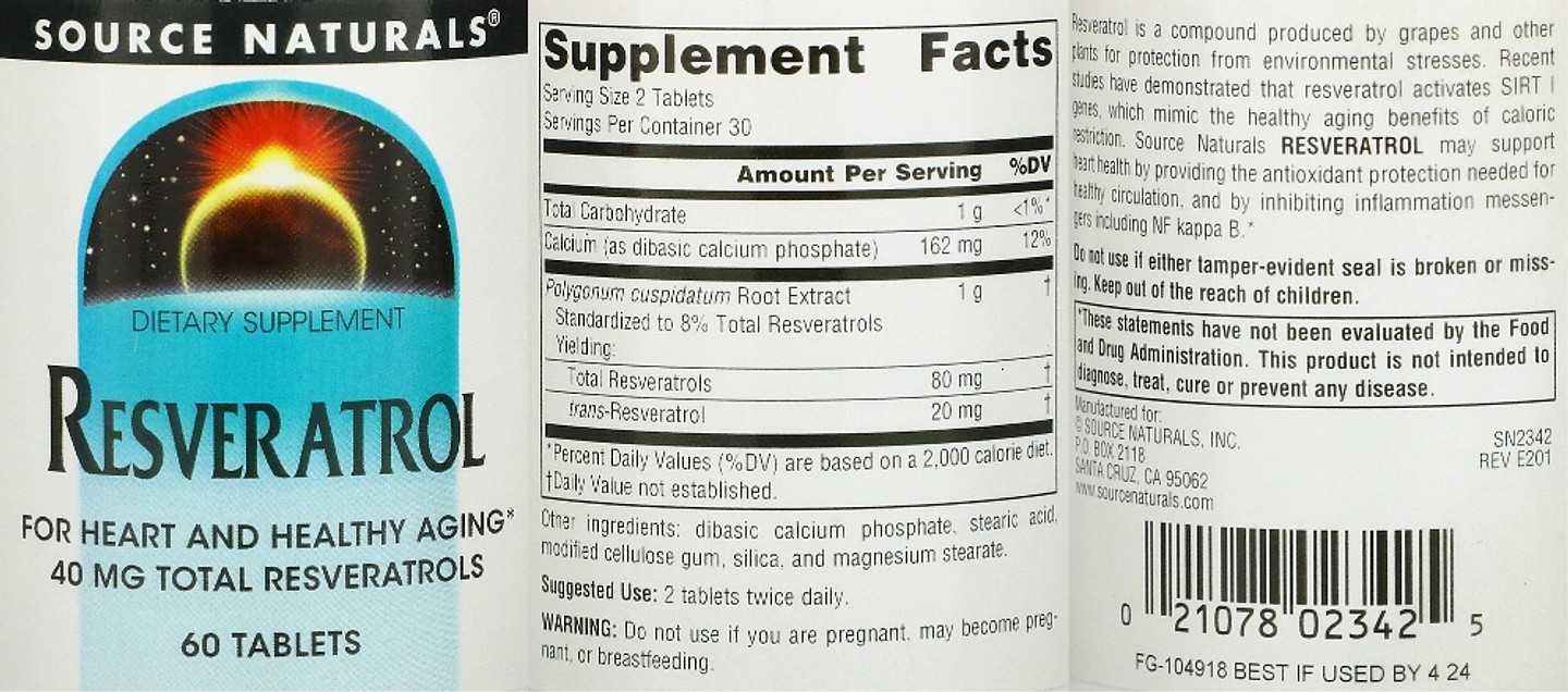 Source Naturals, Resveratrol label