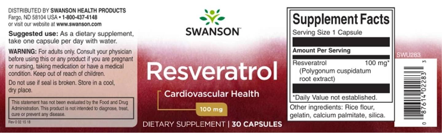 Swanson, Resveratrol label