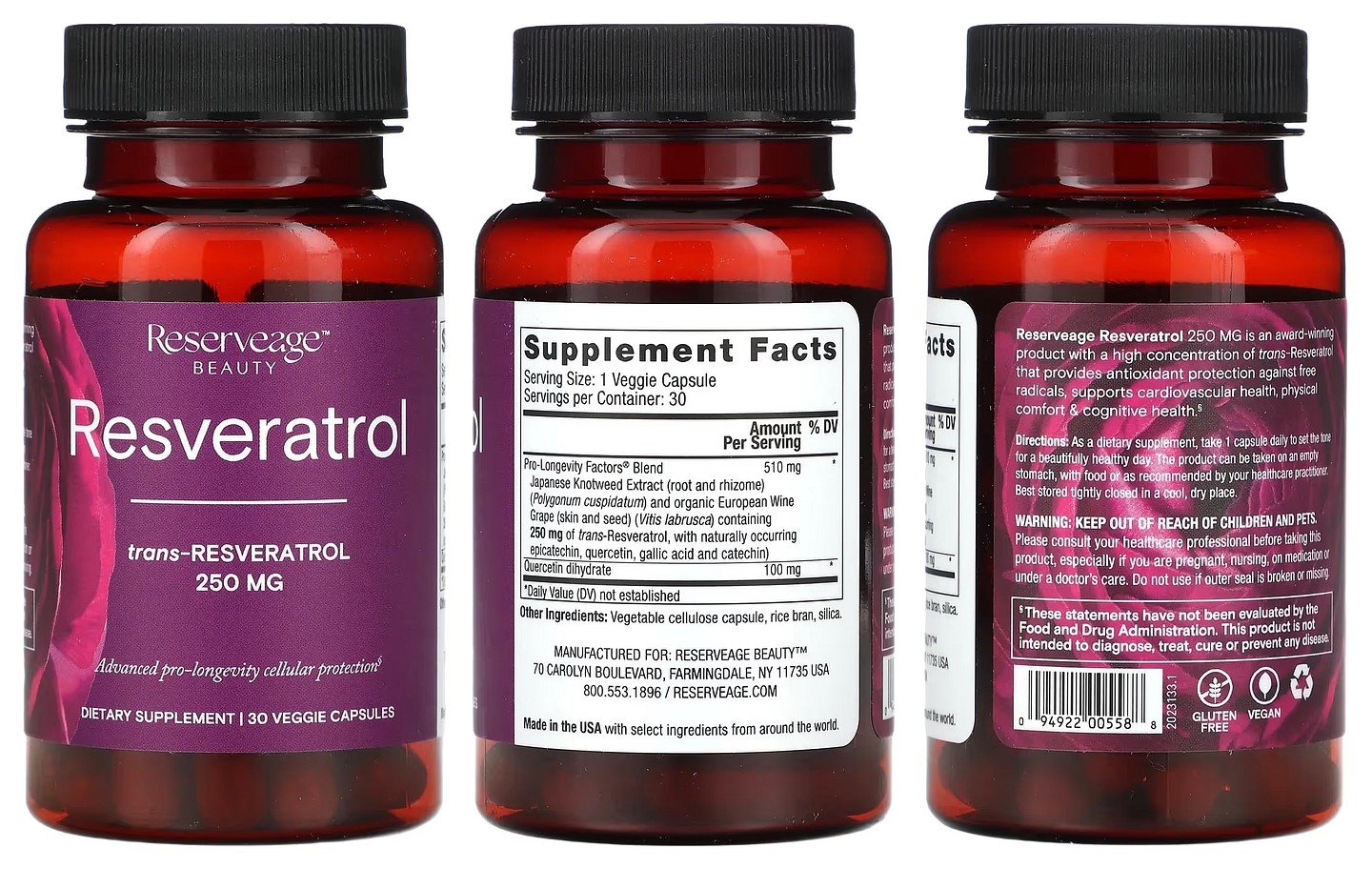 Reserveage Nutrition, Resveratrol packaging