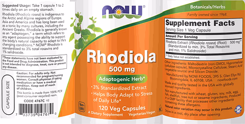 NOW Foods, Rhodiola label