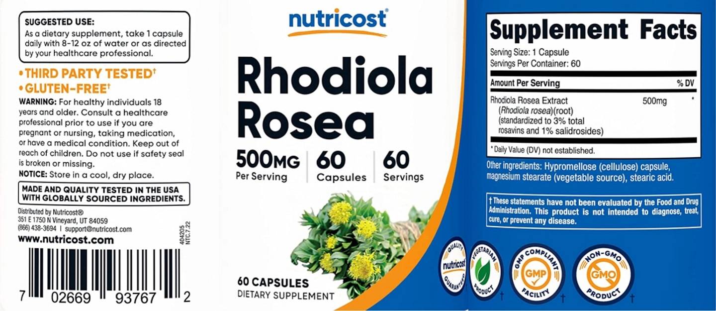 Nutricost, Rhodiola Rosea label