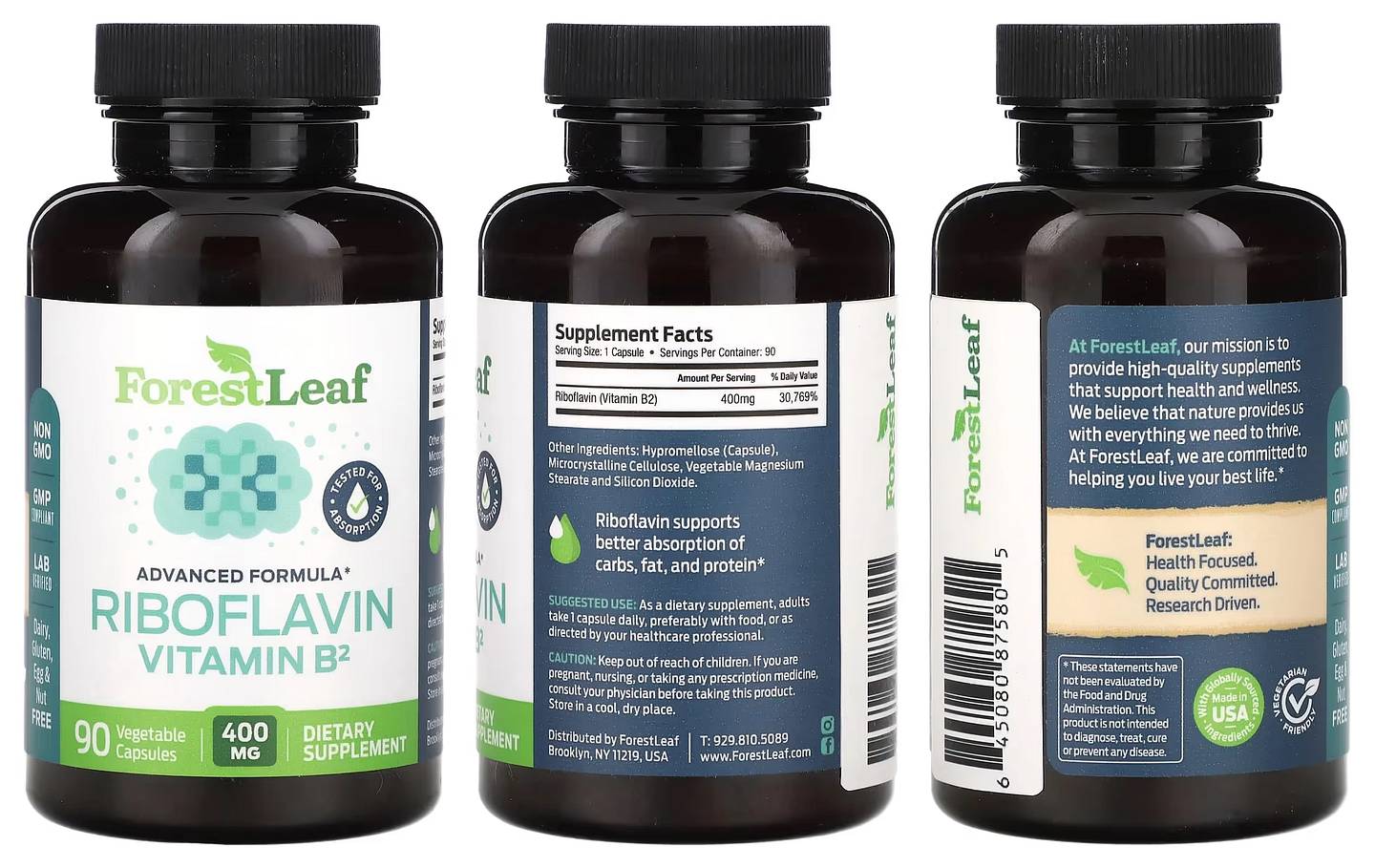 Forest Leaf, Riboflavin Vitamin B2 packaging