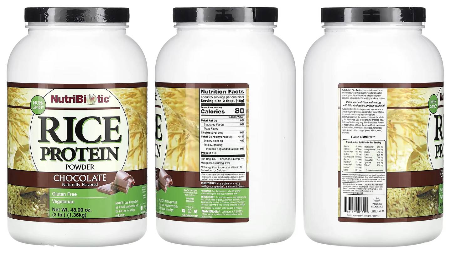 NutriBiotic, Rice Protein Powder, Chocolate packaging