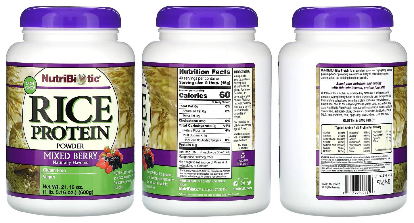 NutriBiotic, Rice Protein Powder, Mixed Berry packaging