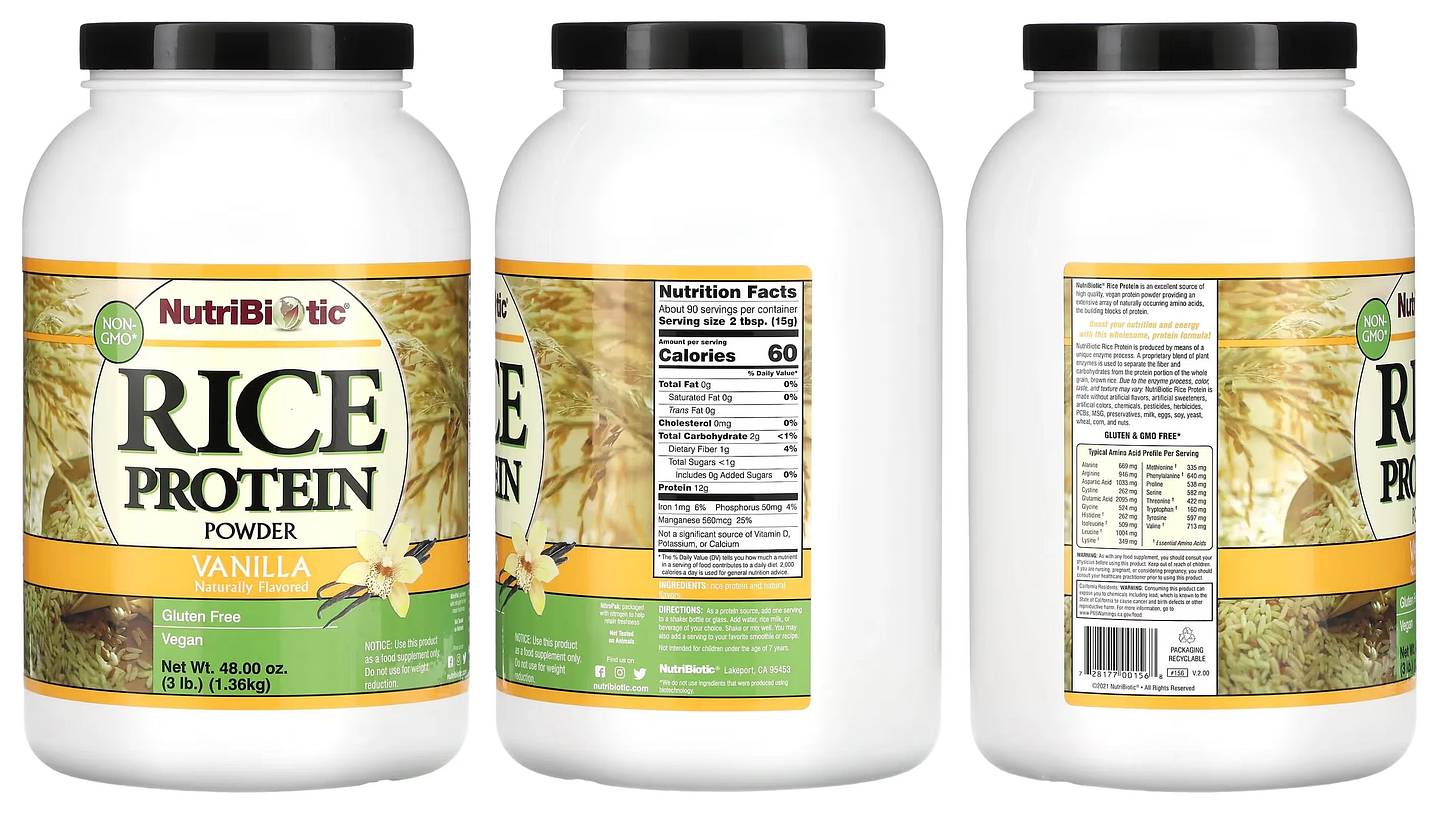 NutriBiotic, Rice Protein Powder, Vanilla packaging