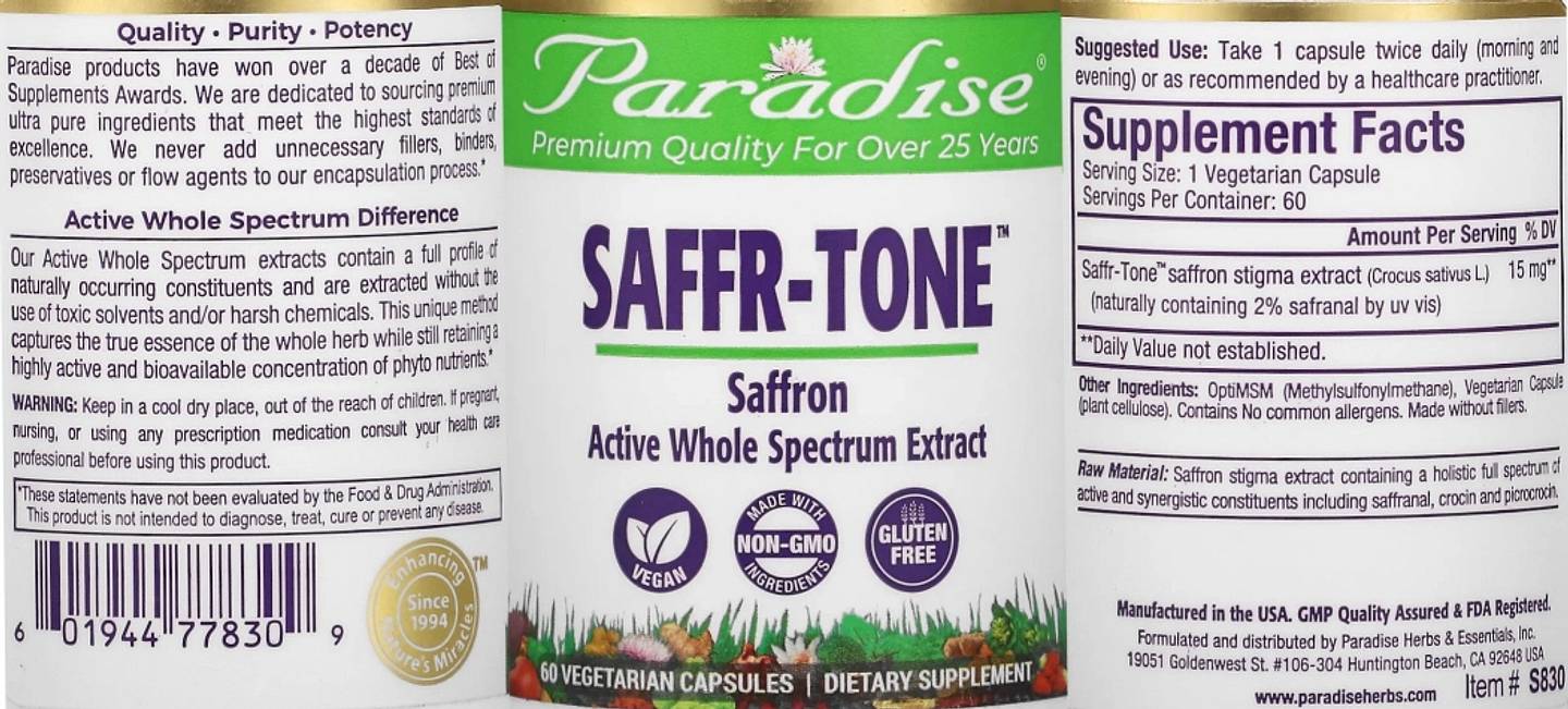 Paradise Herbs, Saffr-Tone label