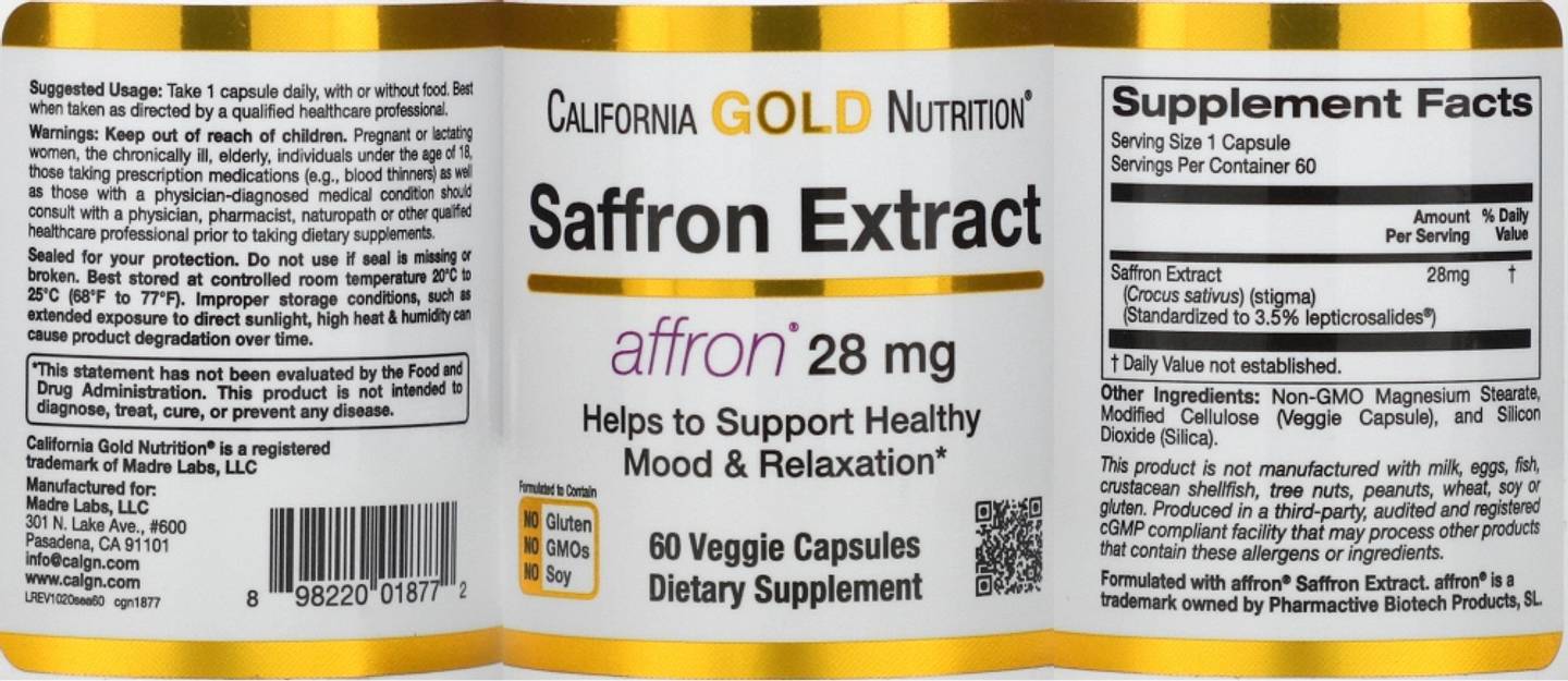 California Gold Nutrition, Saffron Extract with Affron label