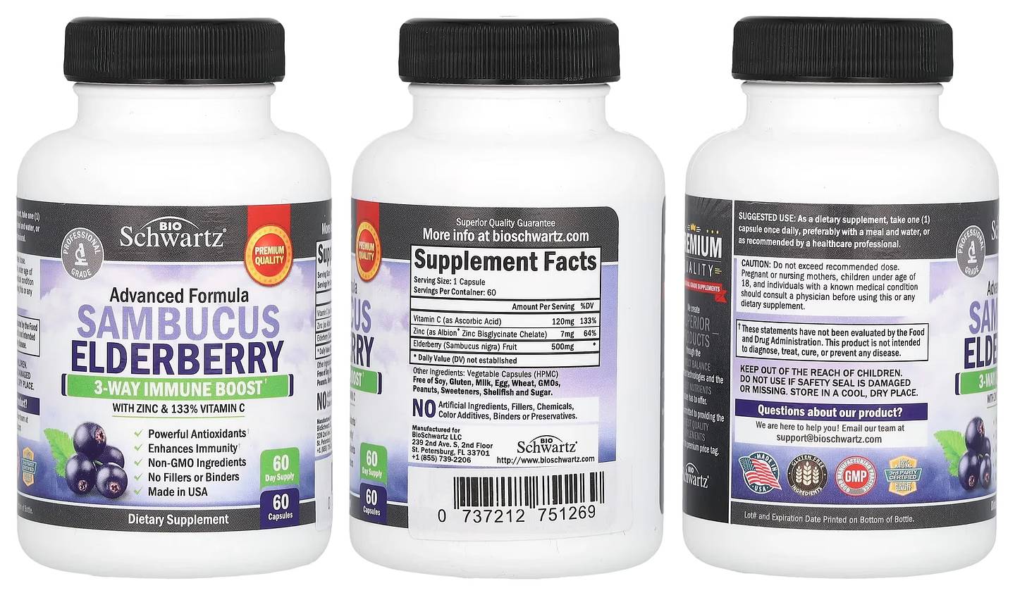 BioSchwartz, Sambucus Elderberry with Zinc & Vitamin C packaging