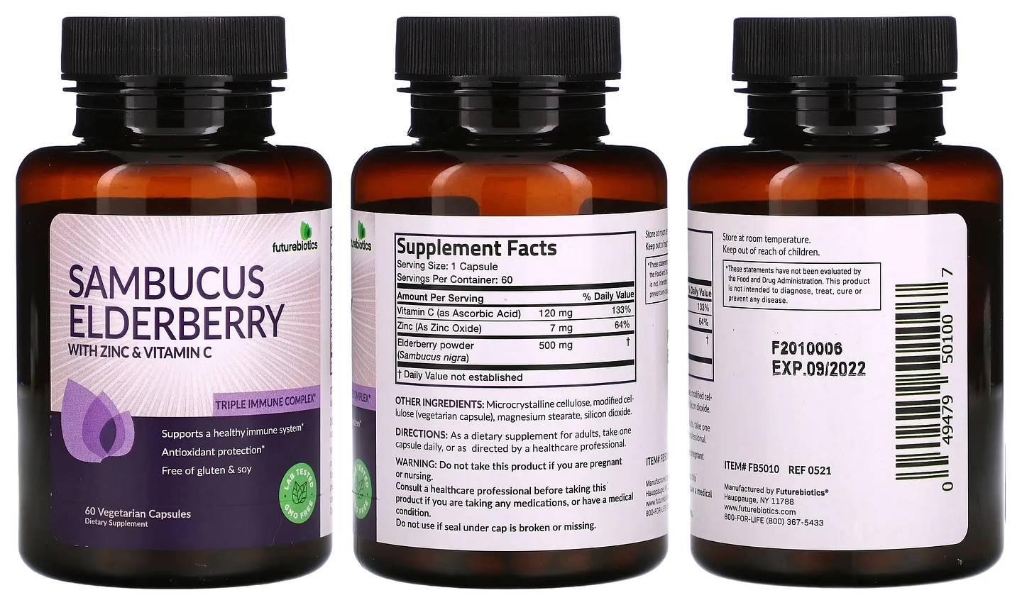 Futurebiotics, Sambucus Elderberry with Zinc & Vitamin C packaging