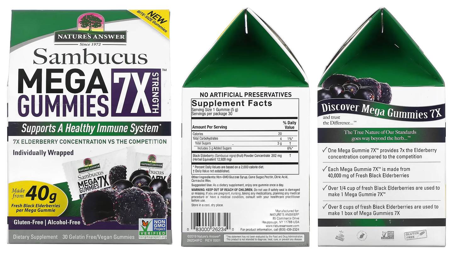 Nature's Answer, Sambucus Mega Gummies 7X Strength packaging