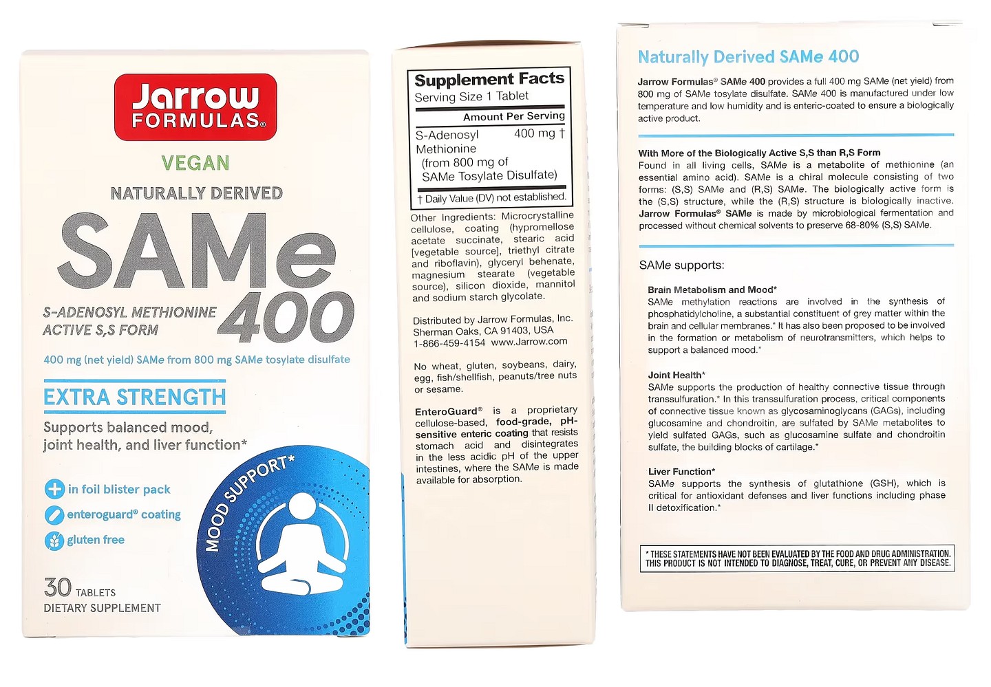 Jarrow Formulas, SAMe 400 packaging
