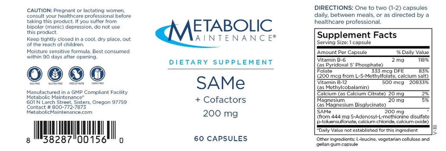 Metabolic Maintenance, SAMe + Cofactors label