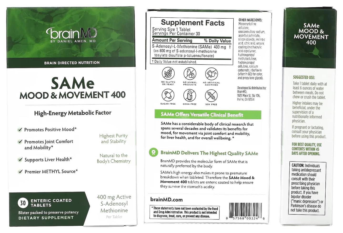 BrainMD, SAMe Mood & Movement 400 packaging