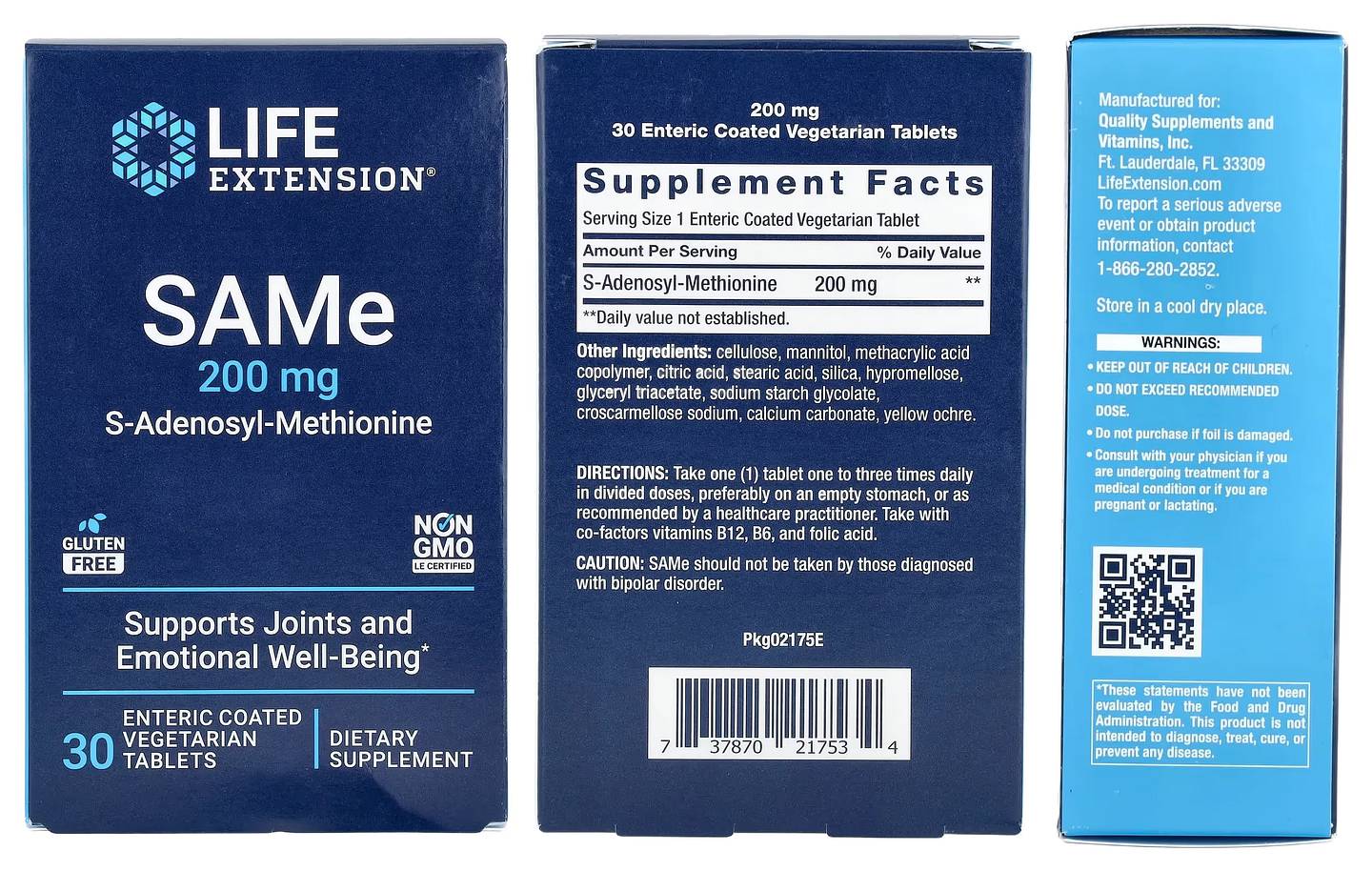 Life Extension, SAMe S-Adenosyl-Methionine packaging