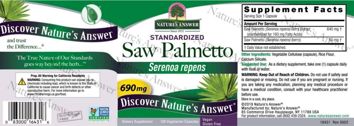 Nature's Answer, Saw Palmetto label