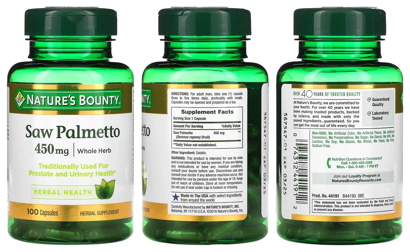 Nature's Bounty, Saw Palmetto packaging