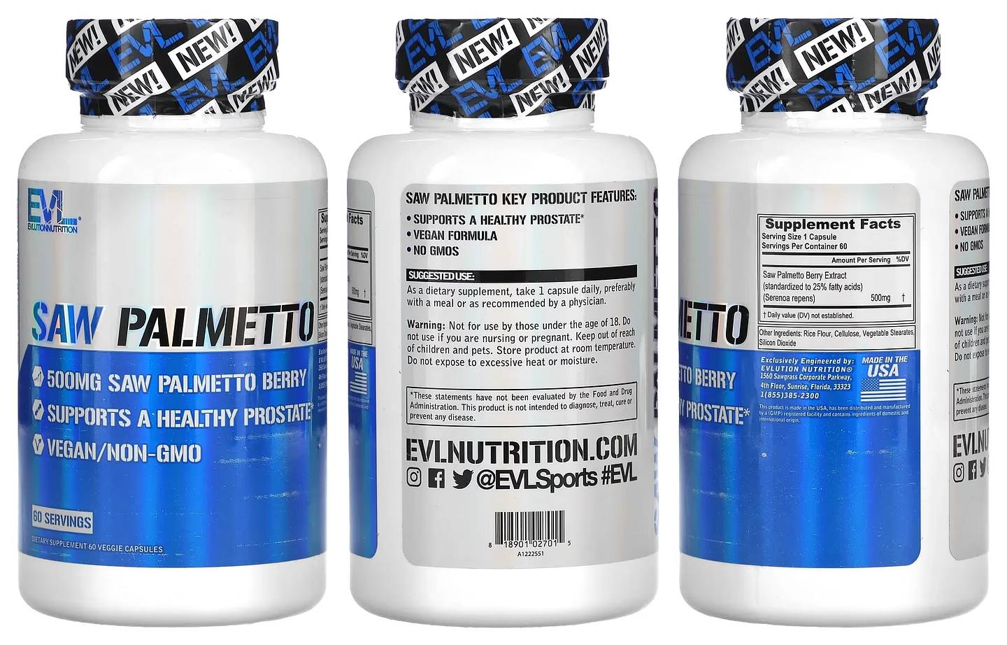 EVLution Nutrition, Saw Palmetto packaging