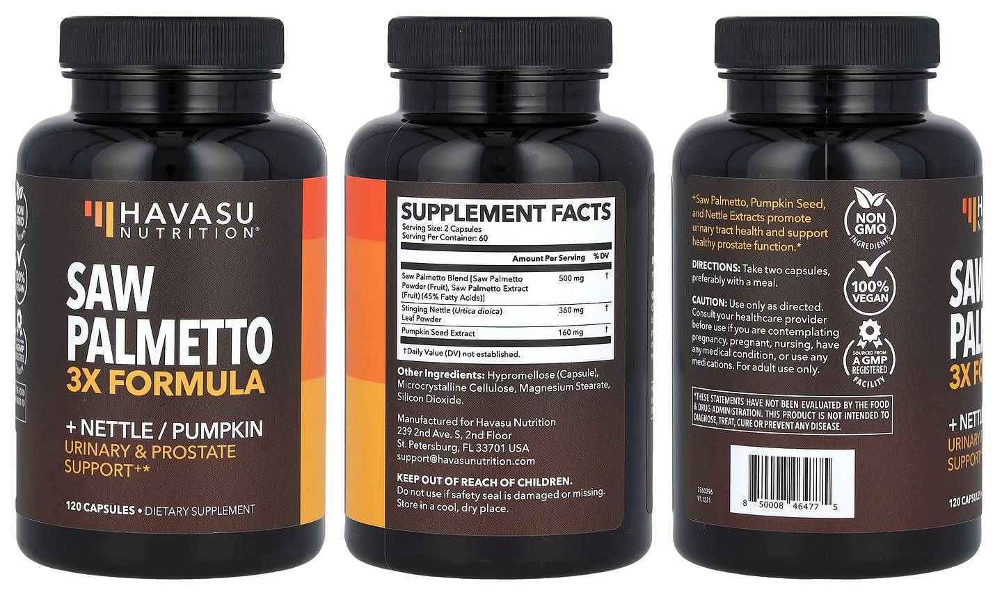 Havasu Nutrition, Saw Palmetto, 3x Formula packaging