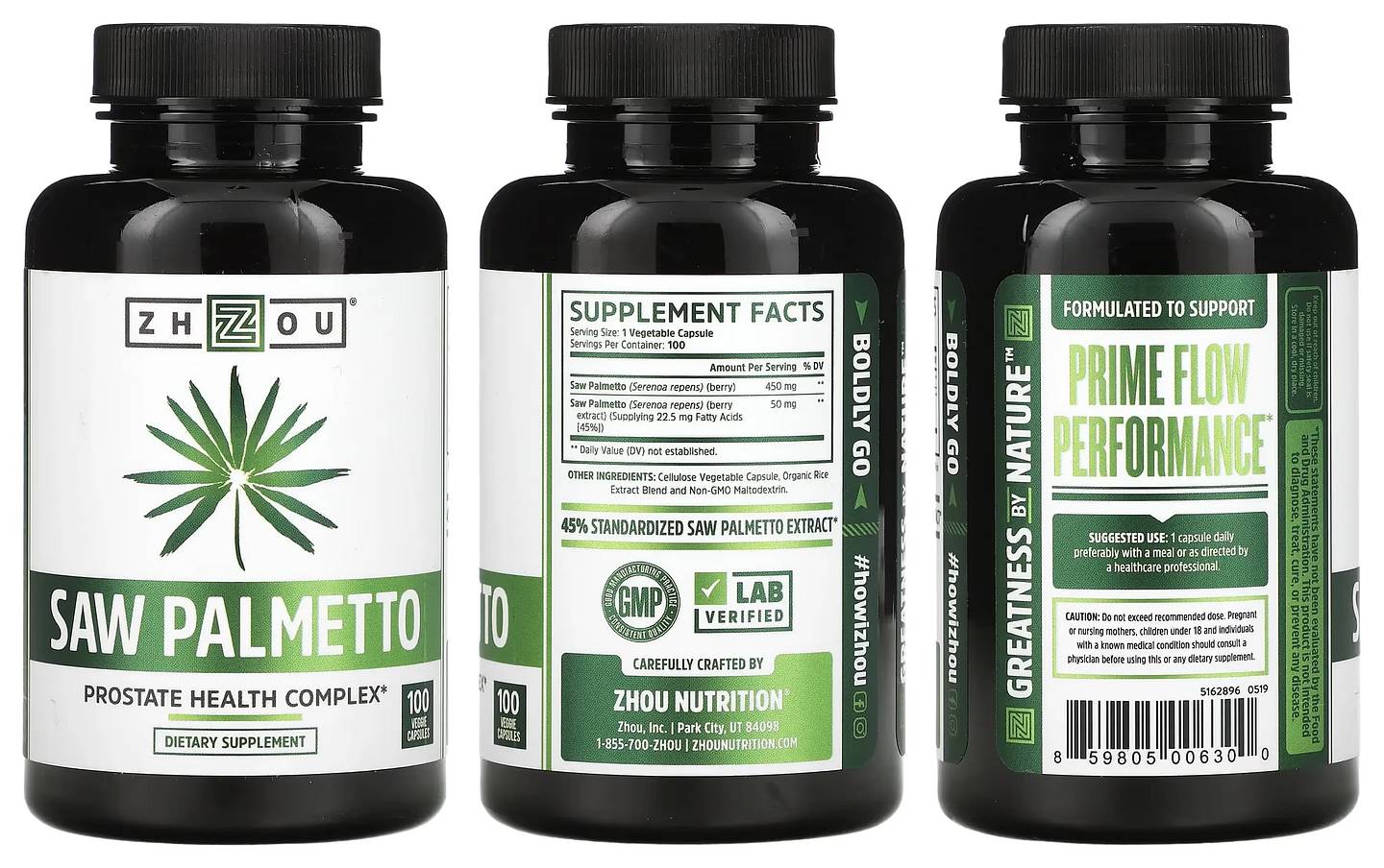 Zhou Nutrition, Saw Palmetto packaging