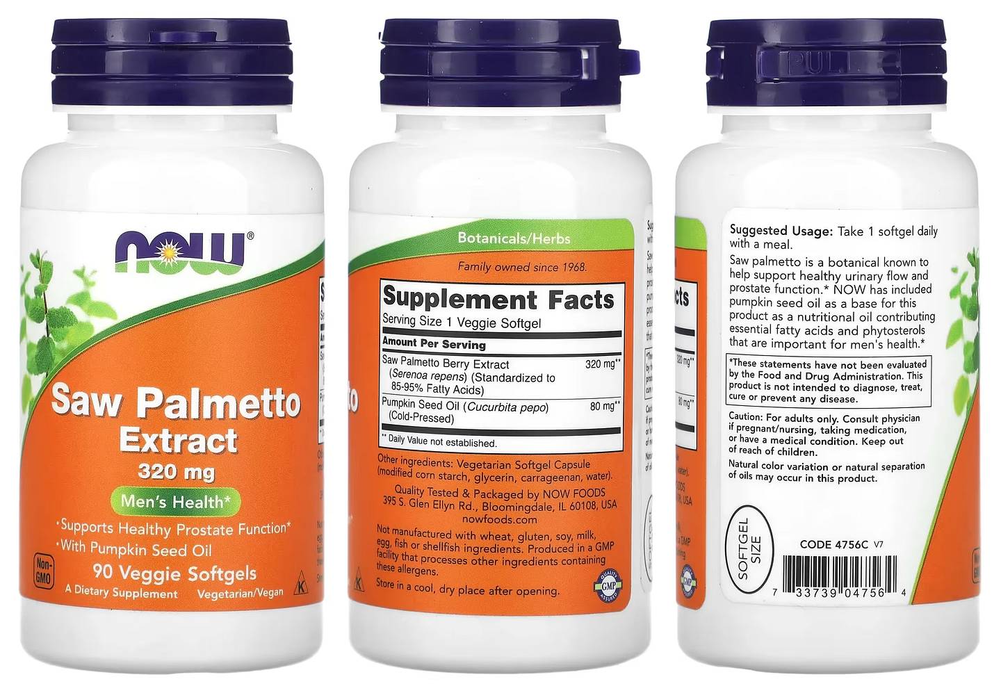 NOW Foods, Saw Palmetto Extract packaging