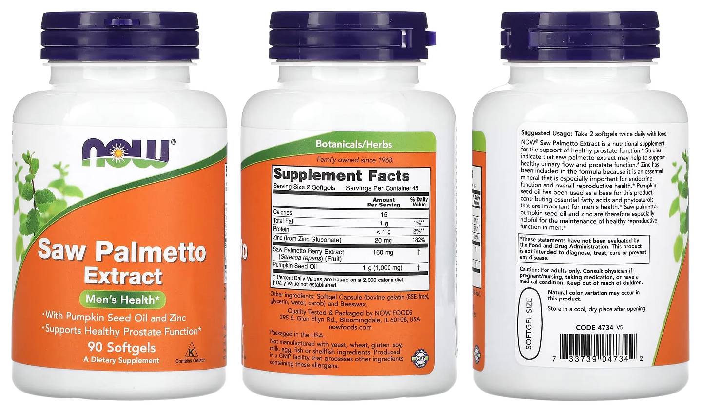 NOW Foods, Saw Palmetto Extract packaging