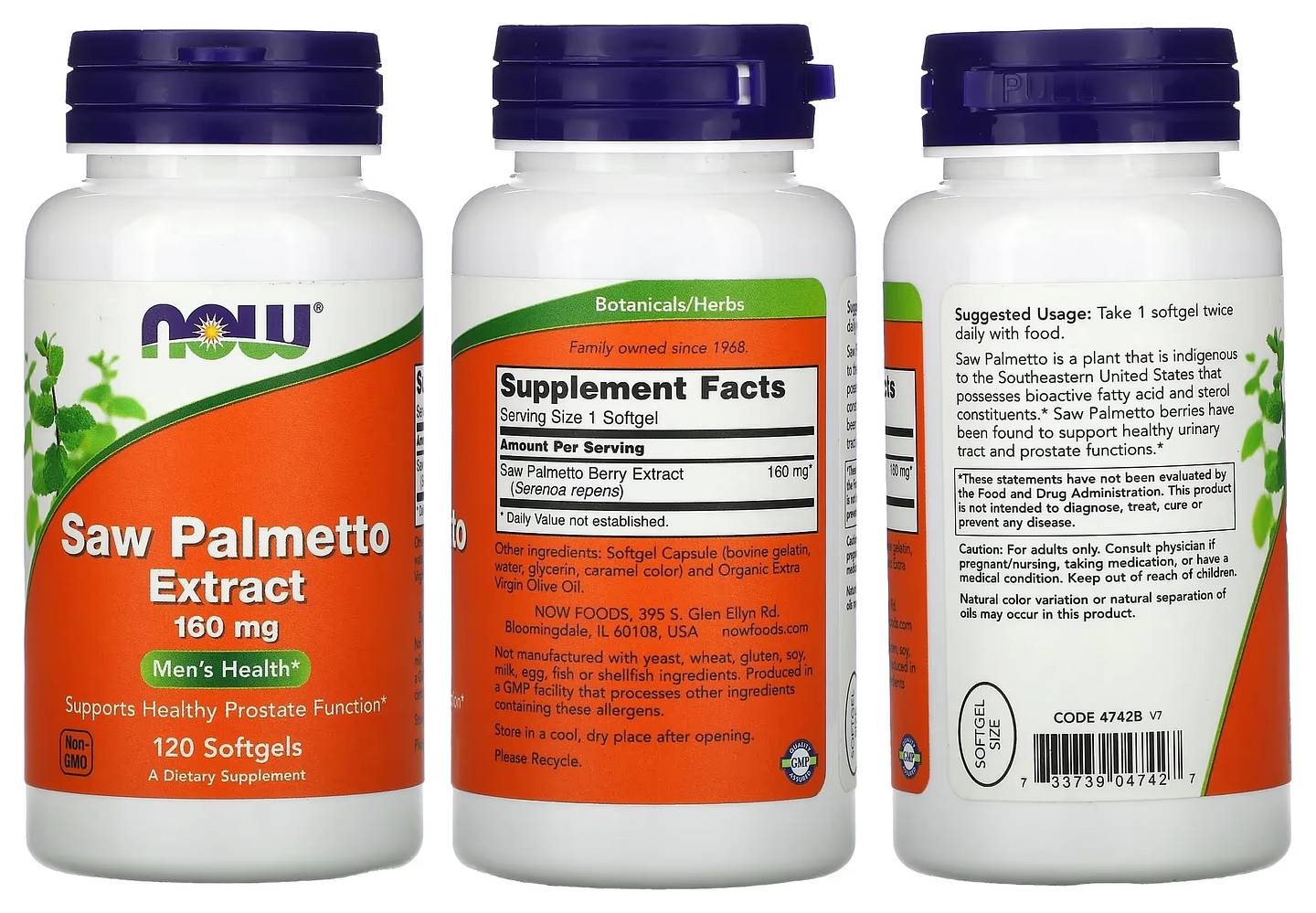 NOW Foods, Saw Palmetto Extract packaging