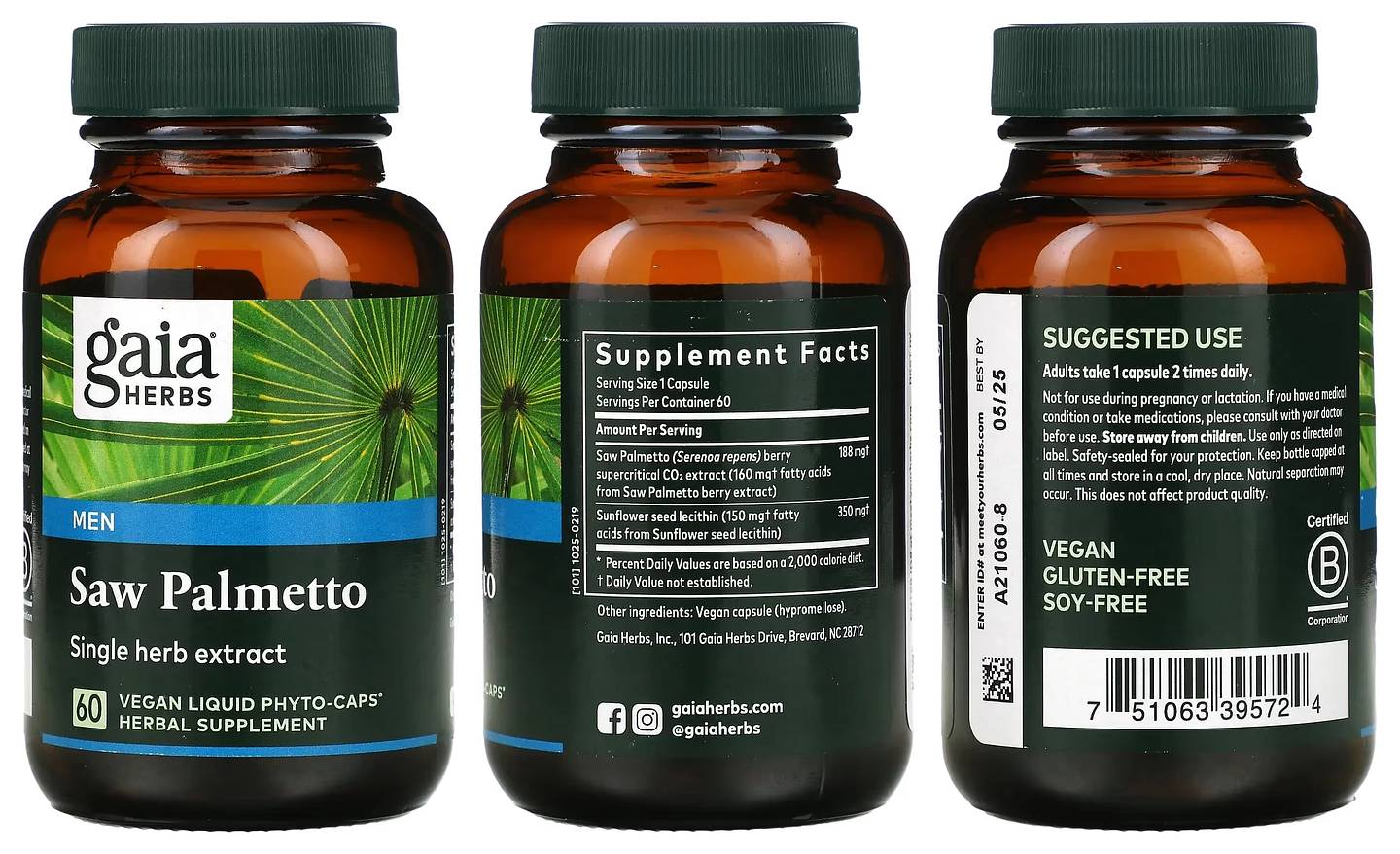 Gaia Herbs, Saw Palmetto for Men packaging