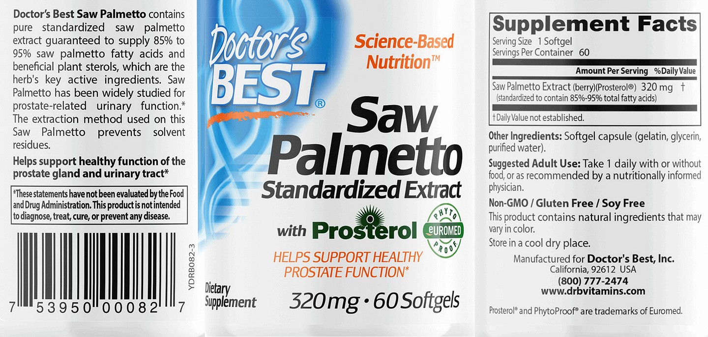 Doctor's Best, Saw Palmetto with Prosterol label