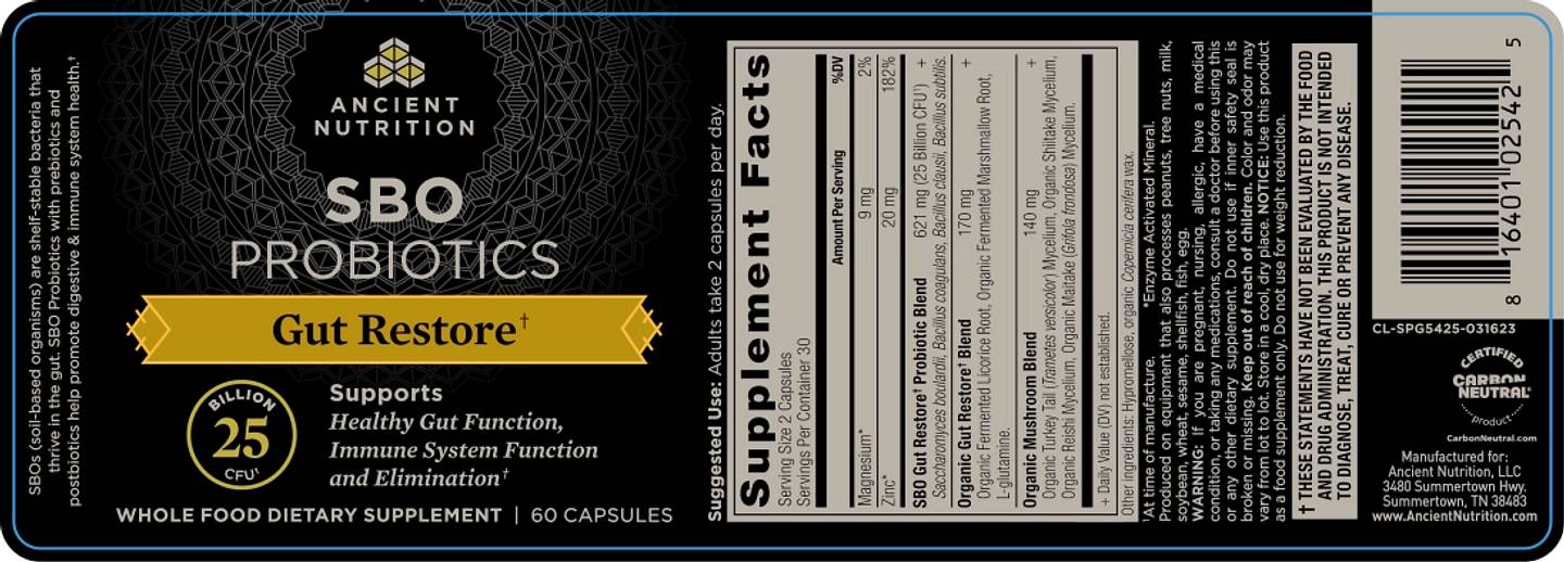 Ancient Nutrition, SBO Probiotics label