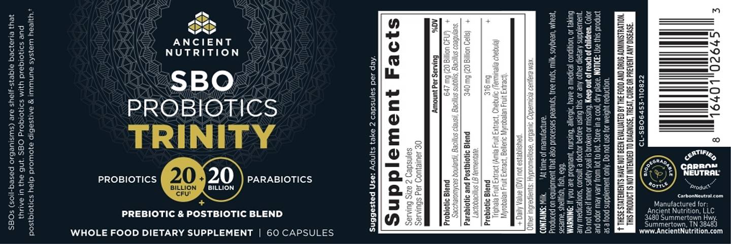 Ancient Nutrition, SBO Probiotics Trinity label