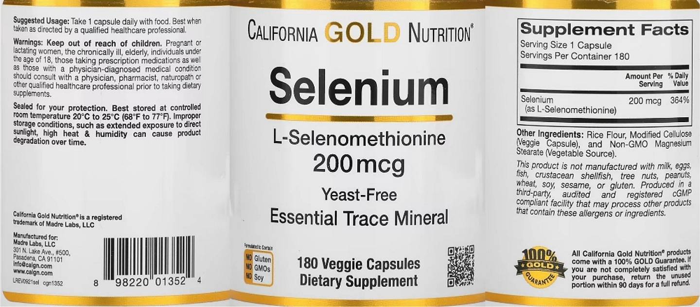 California Gold Nutrition, Selenium label