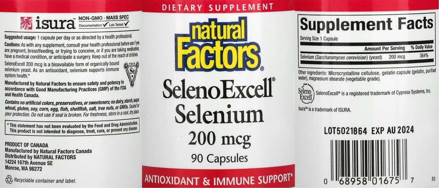 Natural Factors, SelenoExcell, Selenium, 200 mcg label