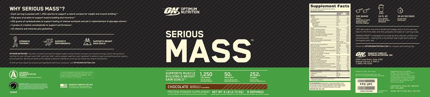 Optimum Nutrition, Serious Mass, Chocolate label