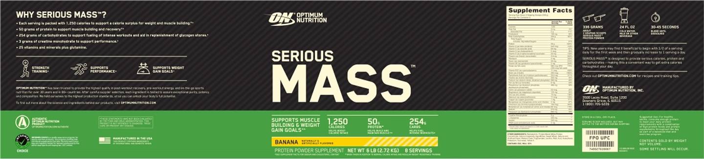 Optimum Nutrition, Serious Mass, Protein Powder Supplement, Banana label