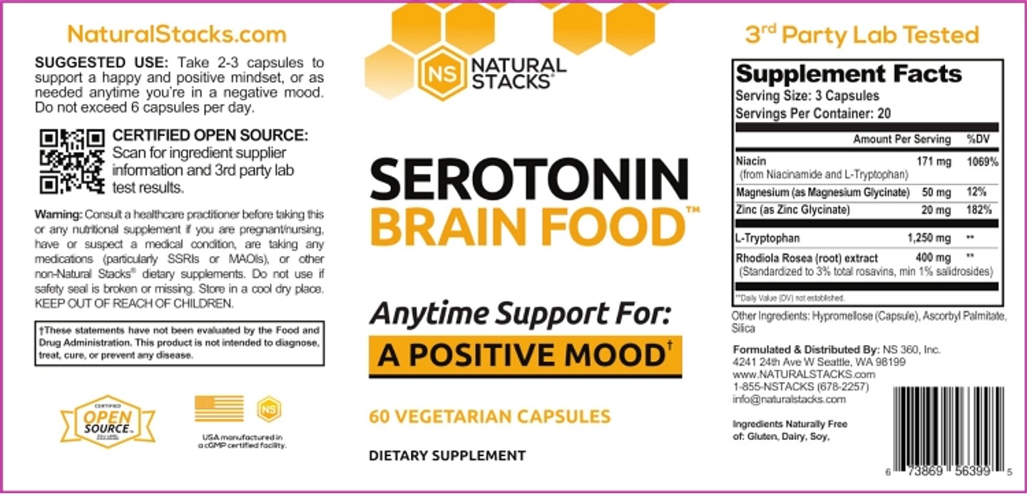 Natural Stacks, Serotonin Brain Food label
