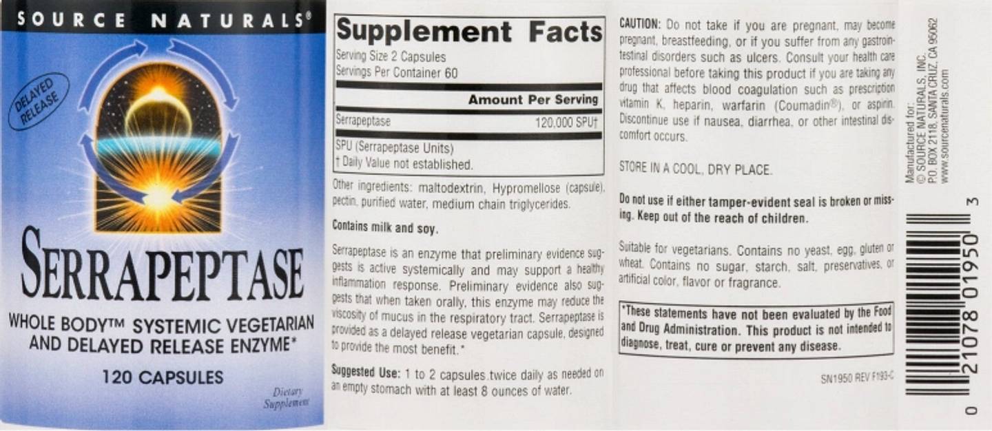 Source Naturals, Serrapeptase label