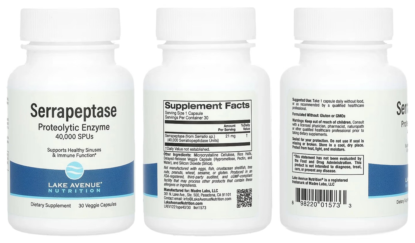 Lake Avenue Nutrition, Serrapeptase packaging