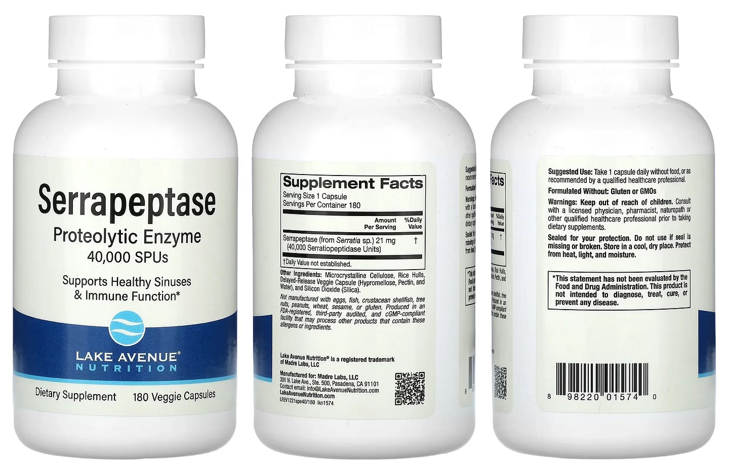 Lake Avenue Nutrition, Serrapeptase packaging