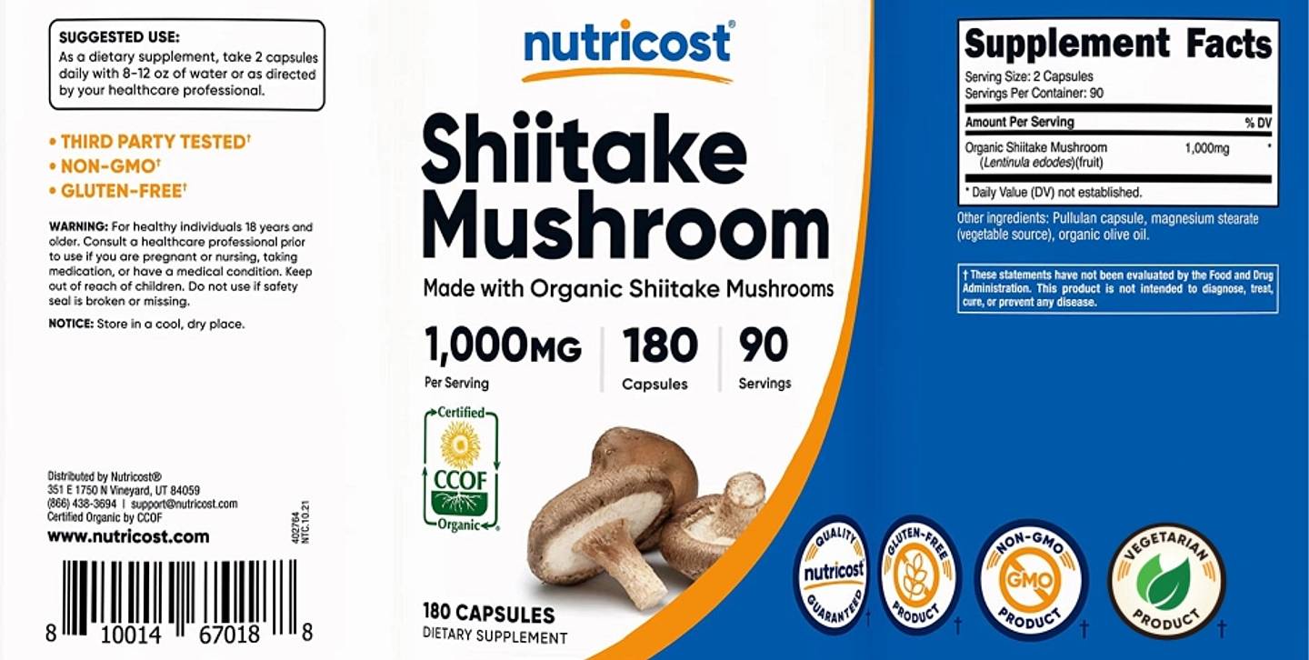 Nutricost, Shiitake Mushroom label