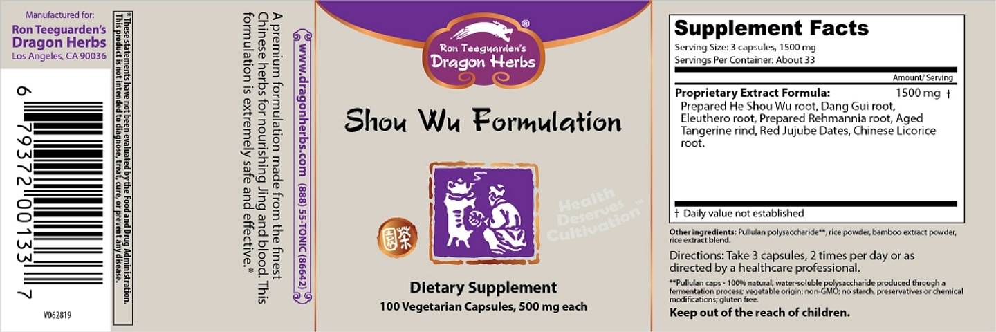 Dragon Herbs, Shou Wu Formulation label