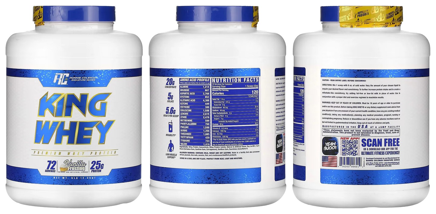 Ronnie Coleman, Signature Series, King Whey, Vanilla Frosting packaging