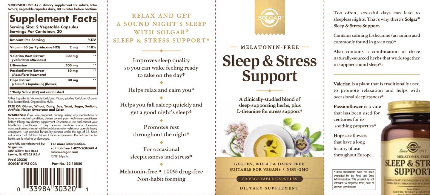 Solgar, Sleep & Stress Support label