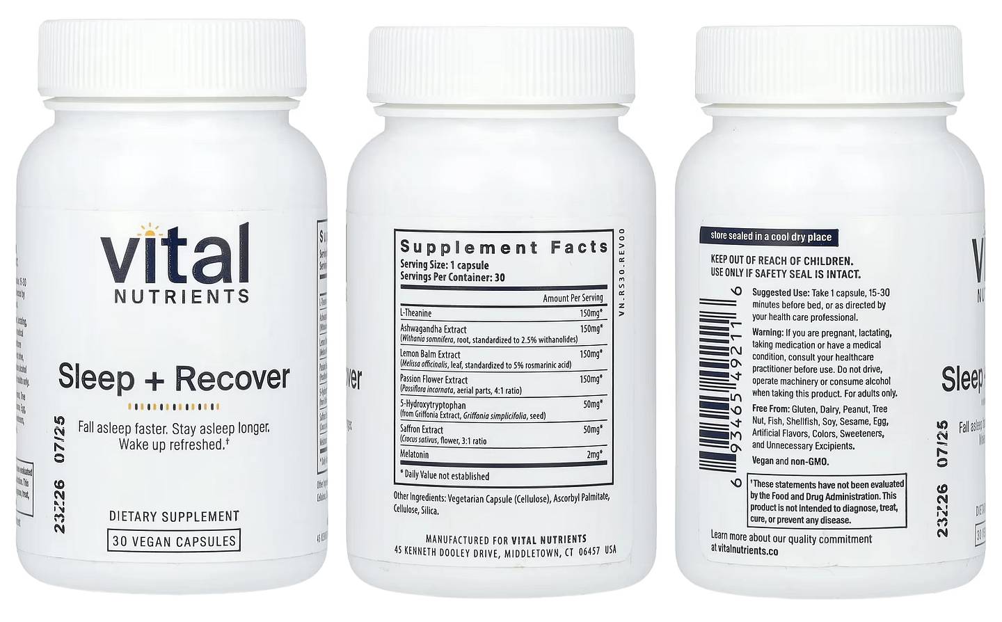 Vital Nutrients, Sleep + Recover packaging