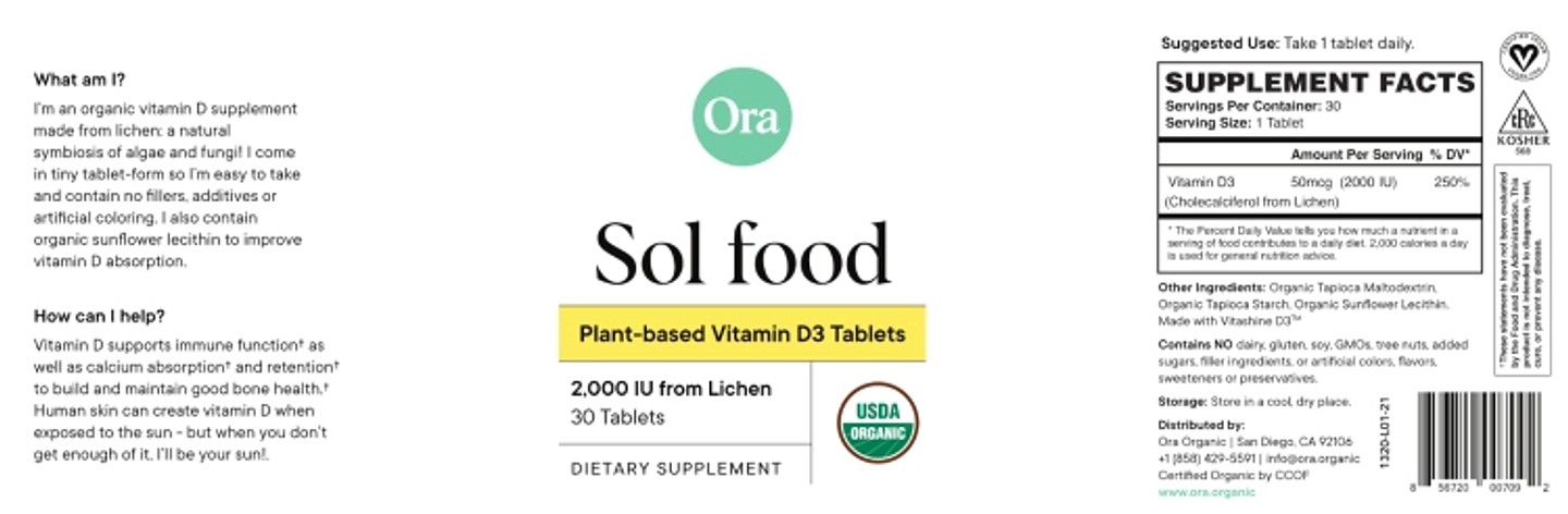 Ora Organic, Sol Food label