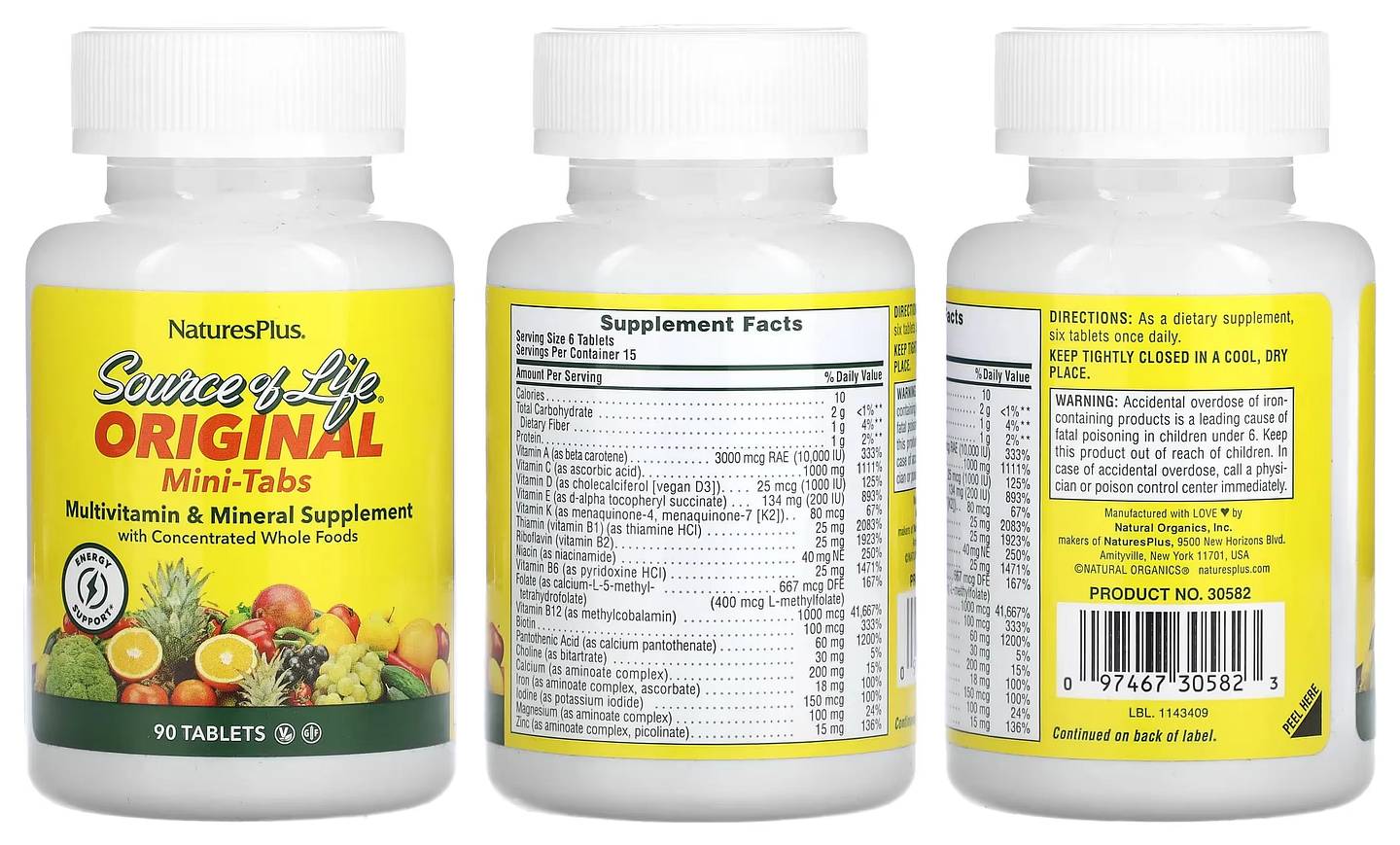 NaturesPlus, Source of Life, Original Mini-Tabs, Multi-Vitamin & Mineral Supplement with Concentrated Whole Food packaging