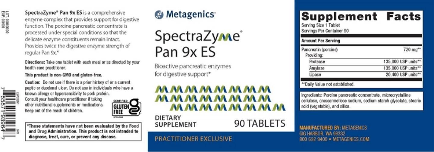 Metagenics, SpectraZyme Pan 9x ES label