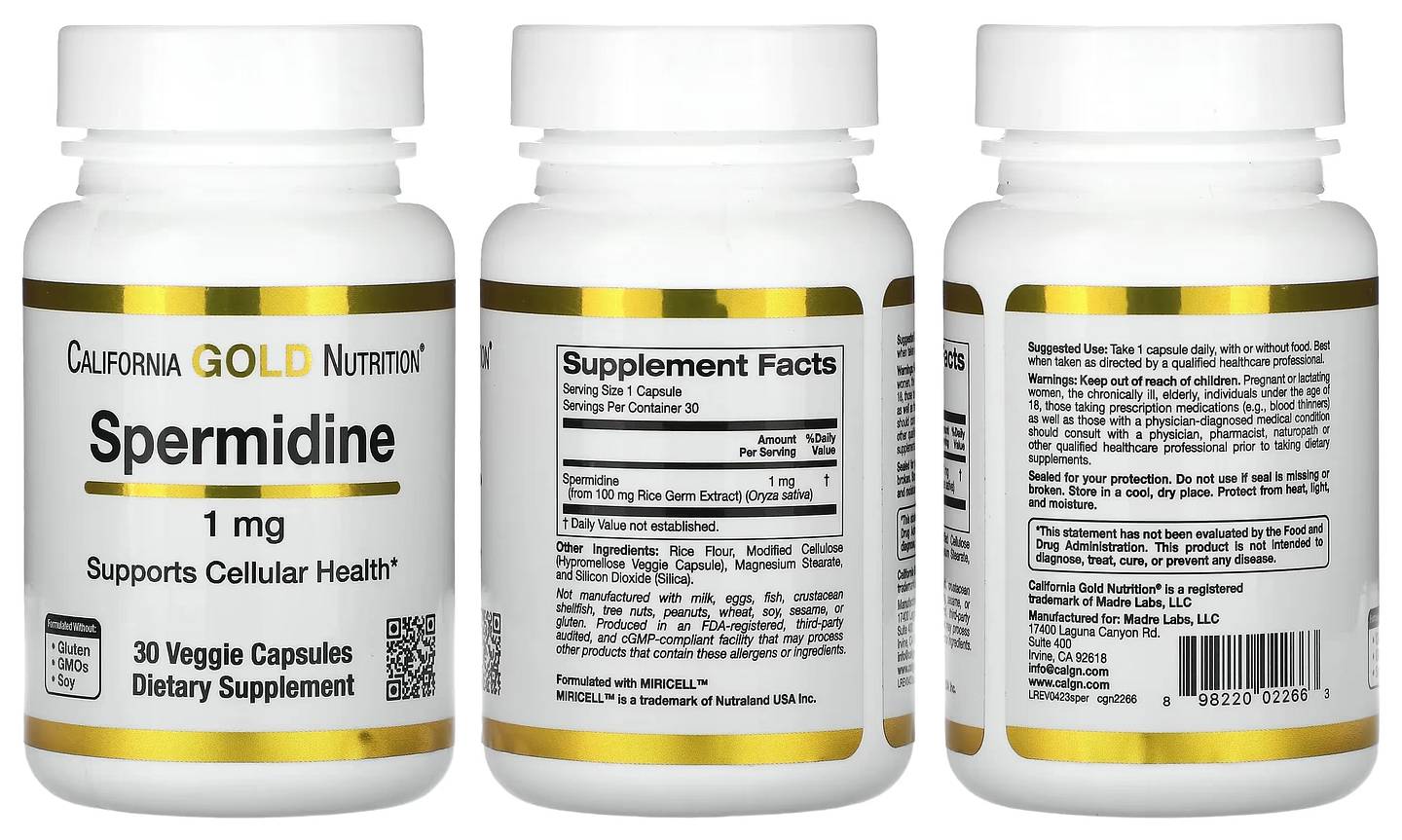 California Gold Nutrition, Spermidine packaging