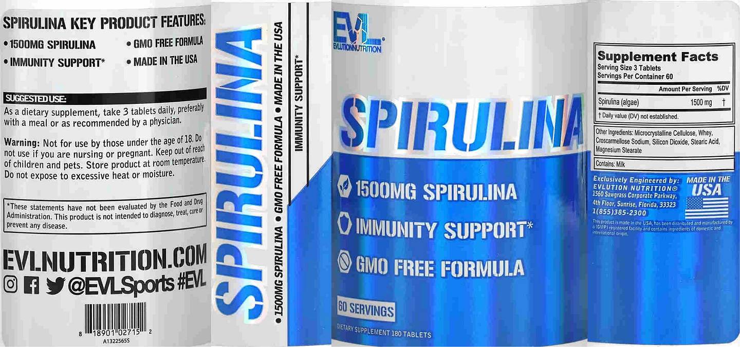EVLution Nutrition, Spirulina label