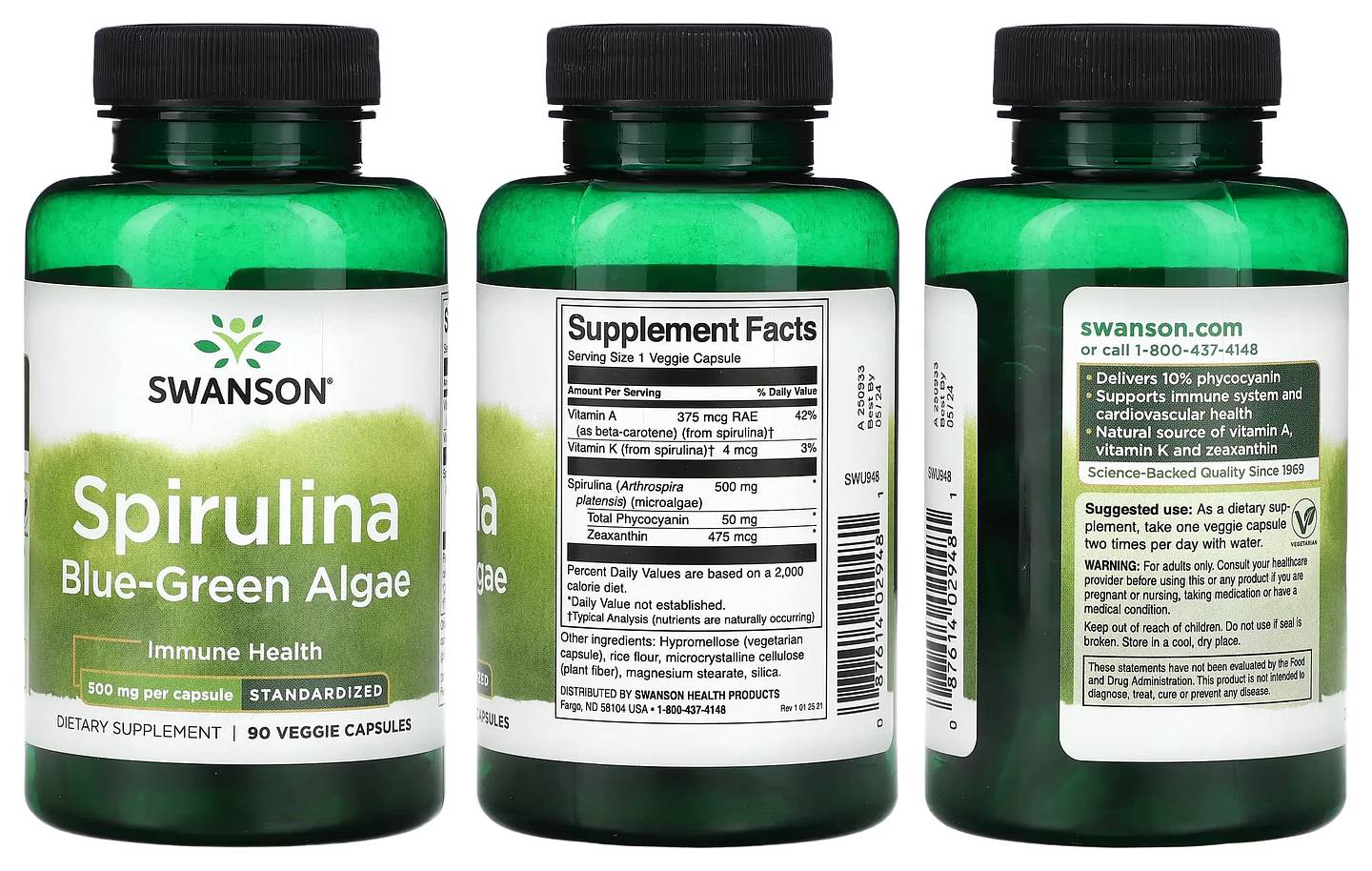 Swanson, Spirulina Blue-Green Algae packaging