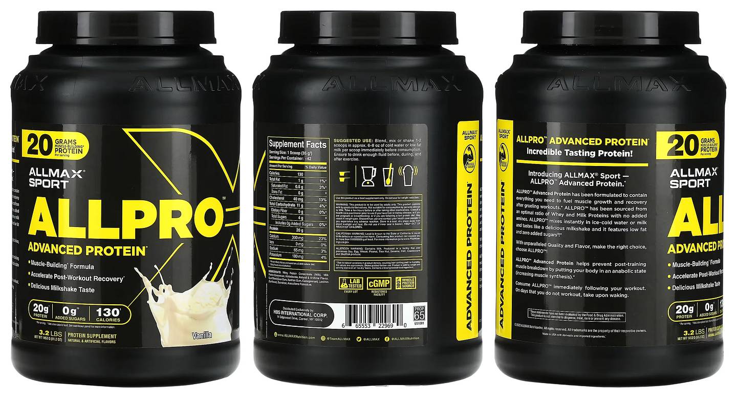 ALLMAX, Sport, ALLPRO Advanced Protein, Vanilla packaging